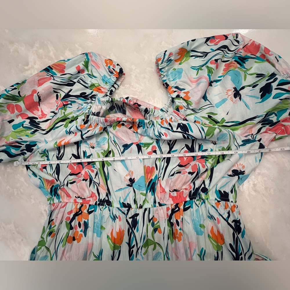 Crown & Ivy Off the Shoulder Belted Maxi Dress in “Blue Multi” Sz. XL - Picture 6 of 11
